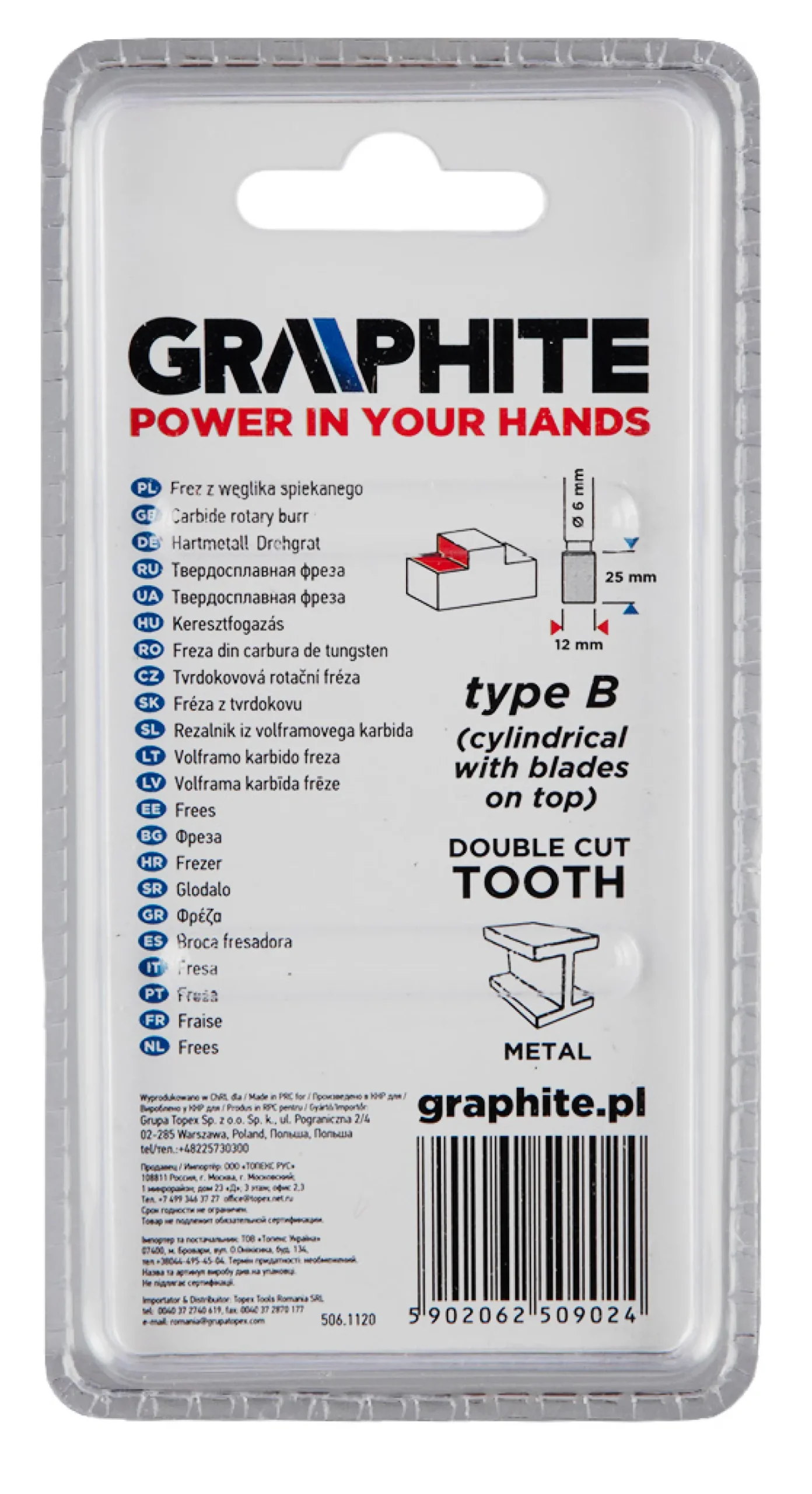 Frez do metalu HM, typ B 12x25mm Graphite 55H358