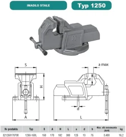 Imadło ślusarskie 1250-150L stałe Bison S.A. 5907412038117