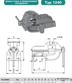 Imadło ślusarskie 1240-200L stałe z prowadzeniem pryzmowym Bison S.A. 321240190300