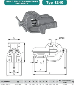Imadło ślusarskie 1240-175L stałe z prowadzeniem pryzmowym Bison S.A. 5907412037998