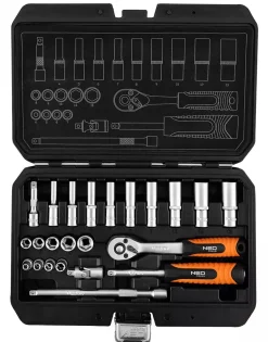 Klucze nasadowe, 1/4”, CrV, zestaw 23szt. Neo 10-231