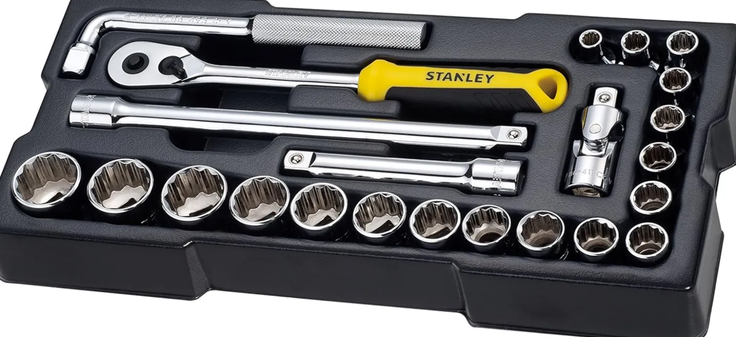Klucze nasadowe 1/2" 12-kątne, wkład do Transmodule, zestaw 23 elementów Stanley STMT1-74726