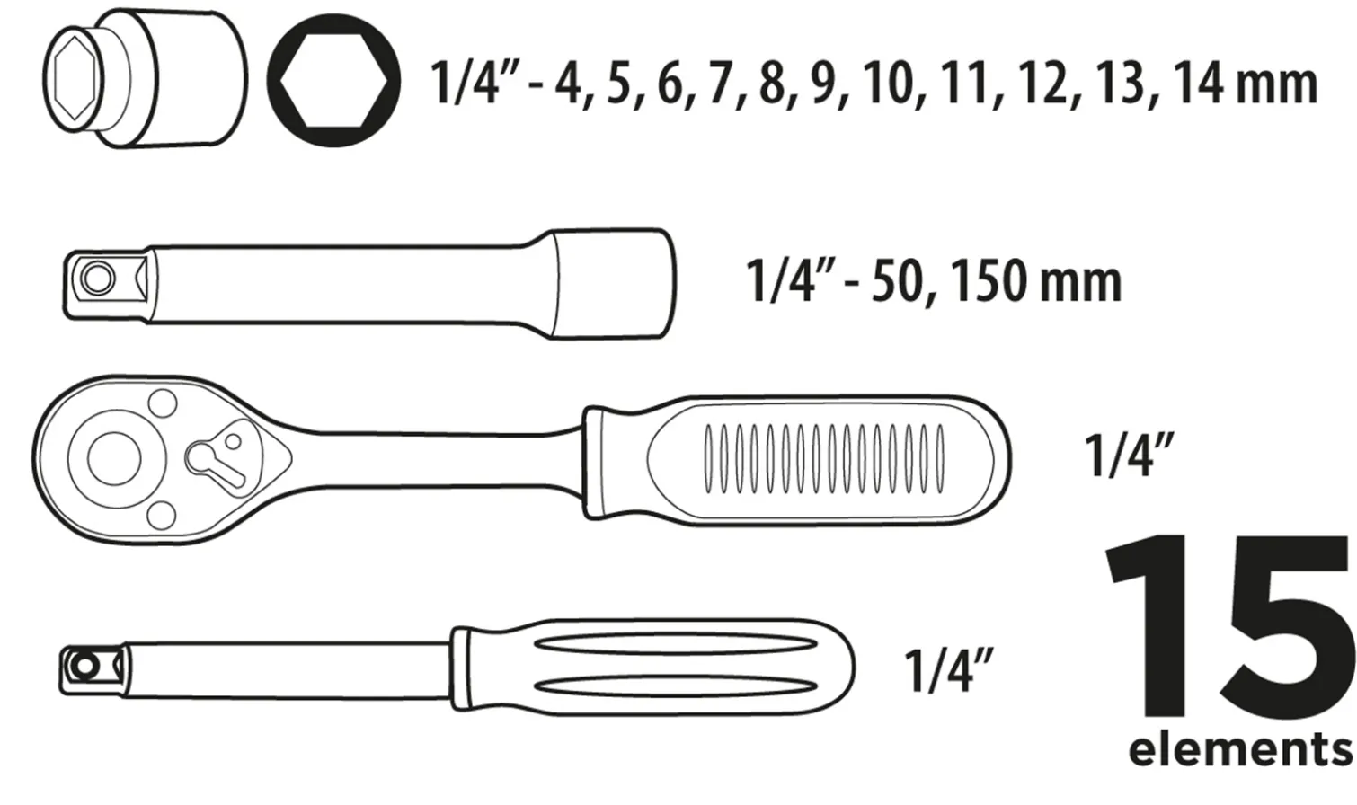 Klucze nasadowe 15szt. Top Tools 38D525