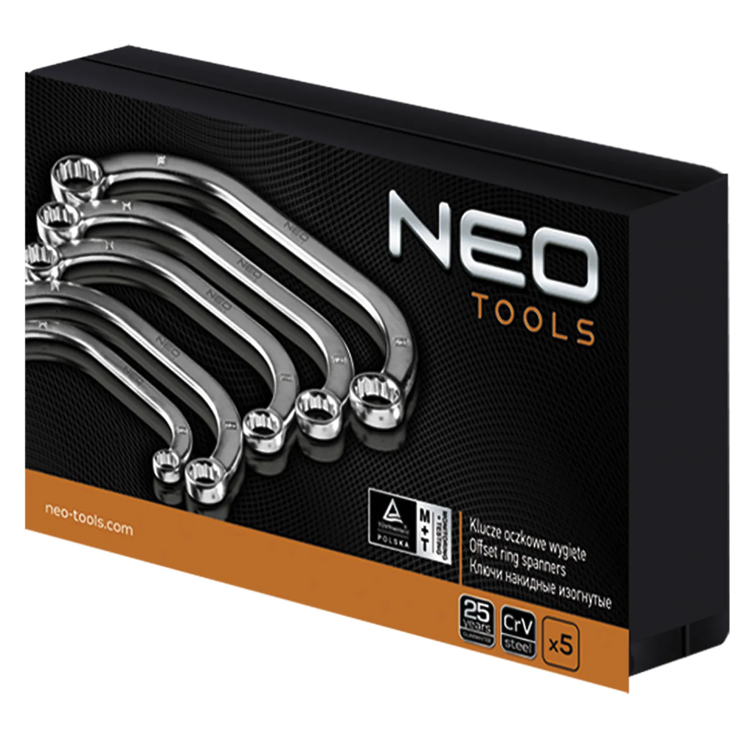 Klucze oczkowe wygięte 9-22mm, zestaw 5szt. Neo 09-176