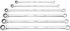 Klucze oczkowe z grzechotką, długie, zestaw 6 szt., 8 - 19 mm, miękkie etui Neo 09-370
