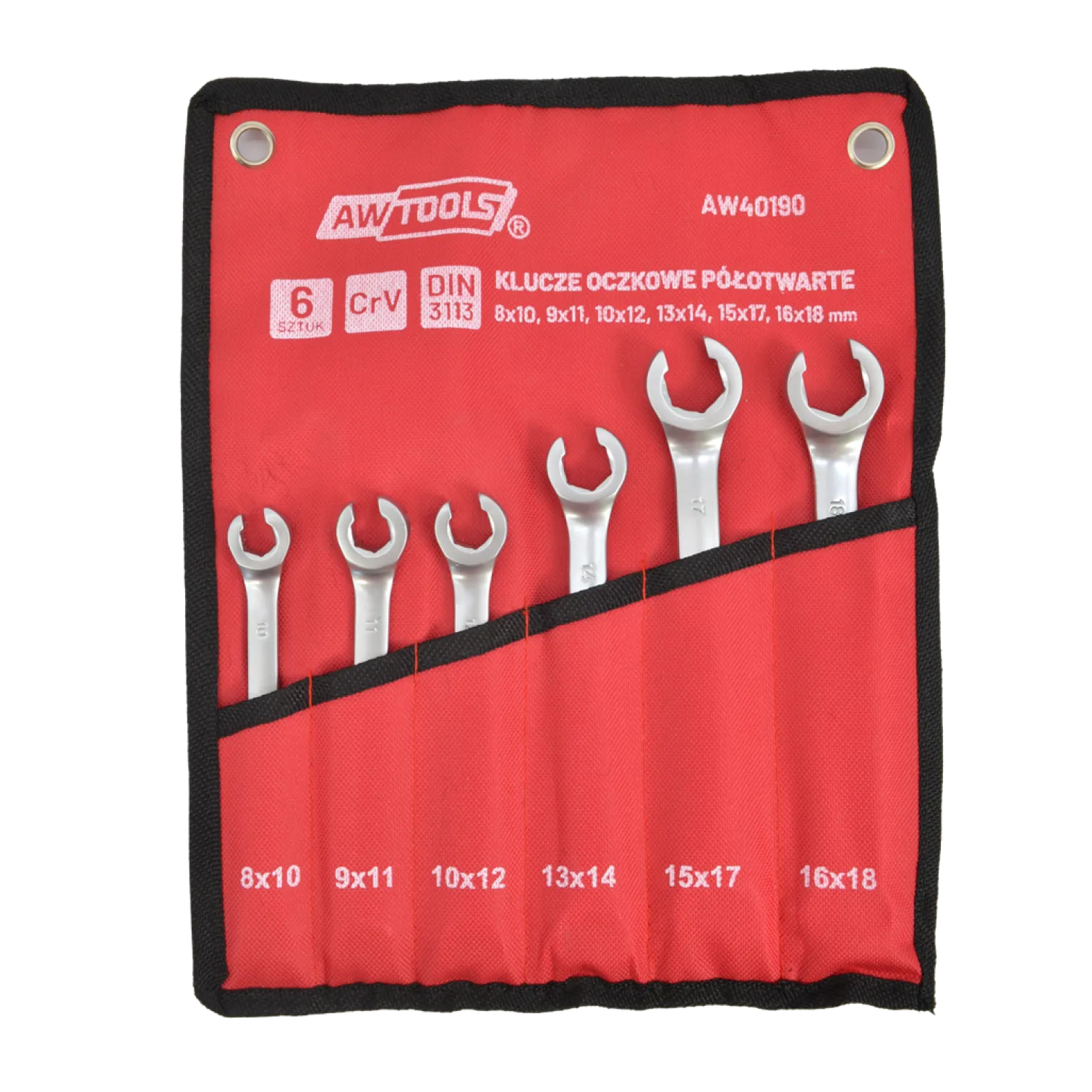 Klucze płaskie półotwarte (8-18 mm), 6 szt. Awtools AW40190