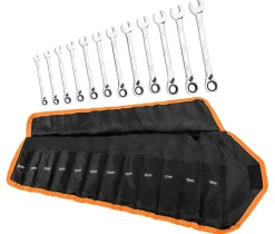 Klucze płasko oczkowe z grzechotką i przełącznikiem, zestaw 12 szt., 8 - 19 mm, miękkie etui Neo 09-345