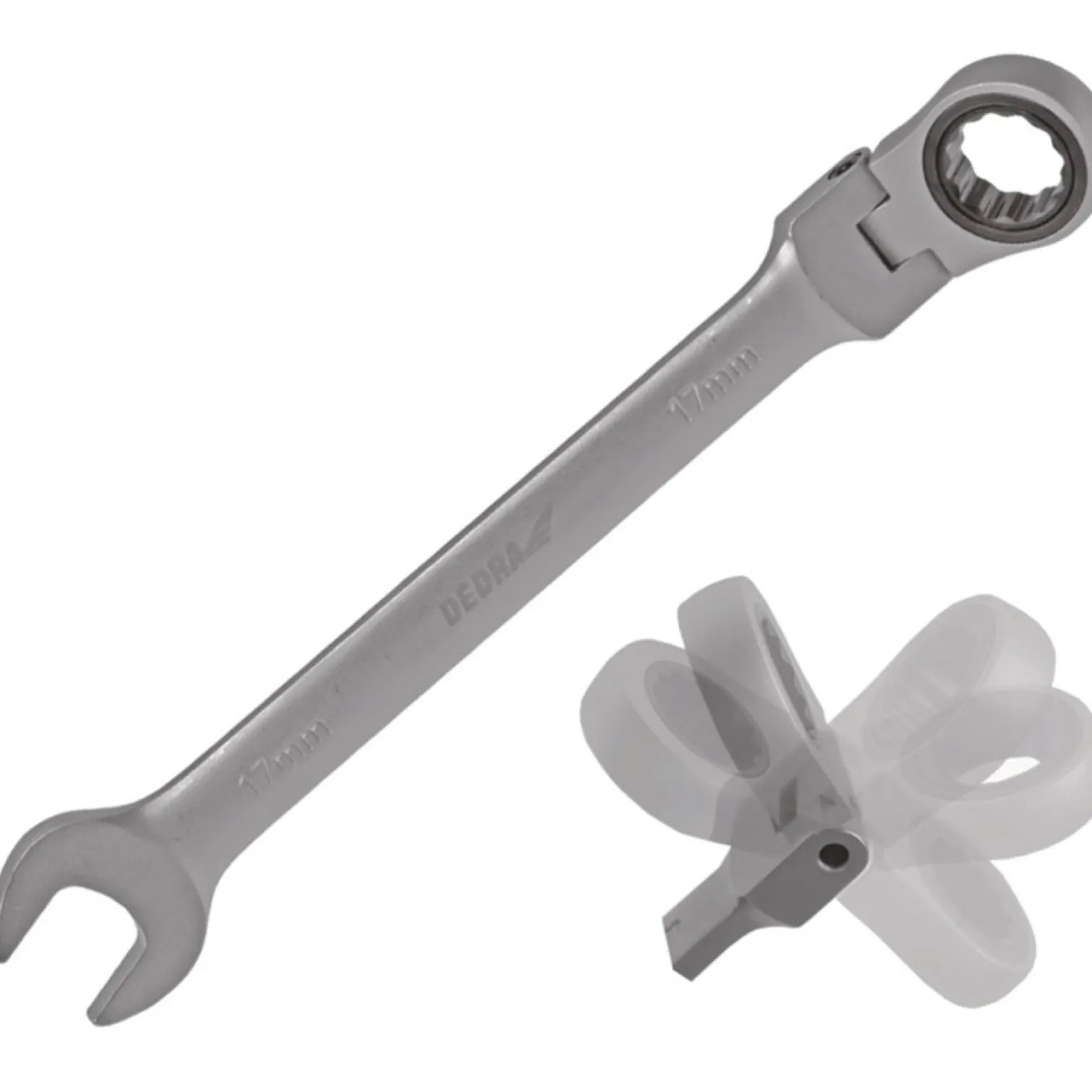 Klucz płasko-oczkowy 17 mm CrV z grzechotką i przegubem Dedra 14GP51