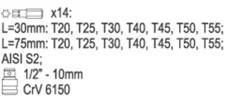 Końcówki wkrętakowe Torx (15szt.) Yato YT-0411