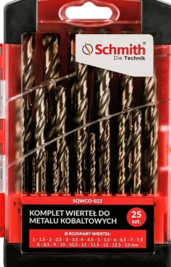Komplet wierteł do metalu kobaltowych 25 szt. Schmith SQWCO-022