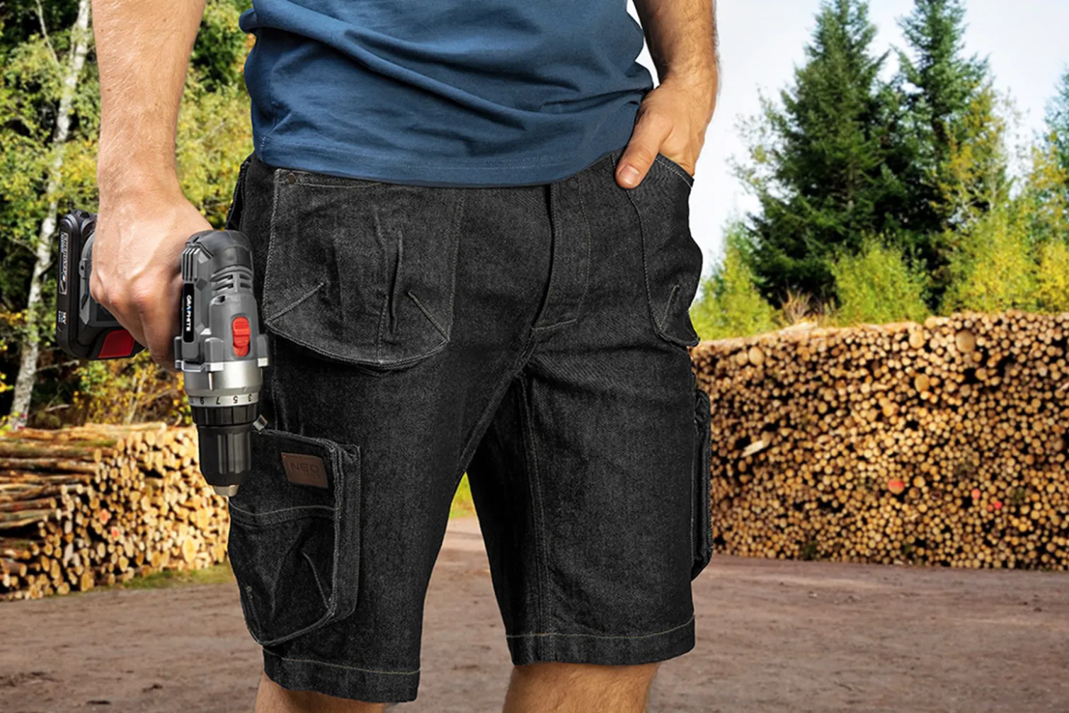 Krótkie spodenki robocze DENIM, czarne, rozmiar M Neo 81-273-M