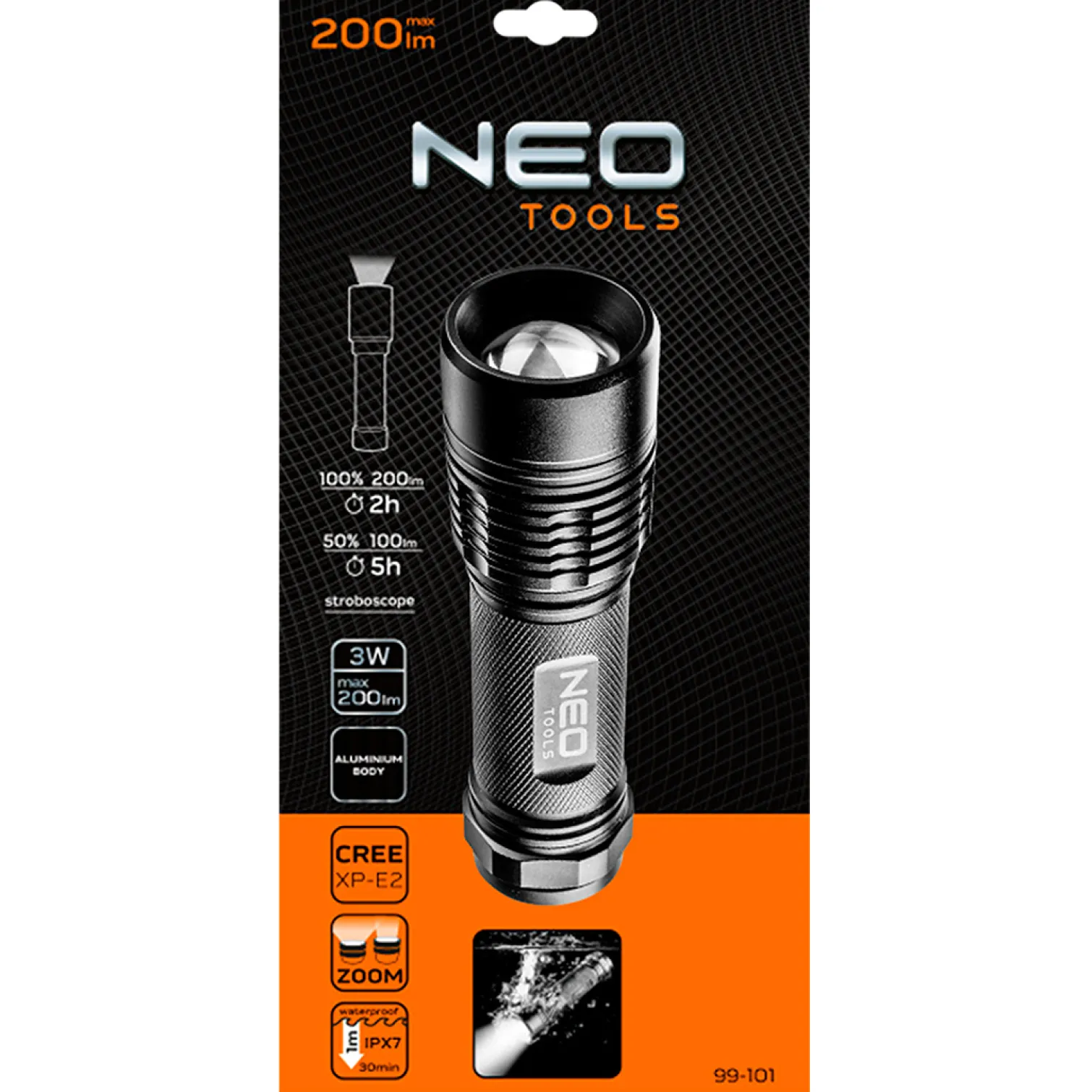 Latarka LED 2w1, zoom Neo 99-101