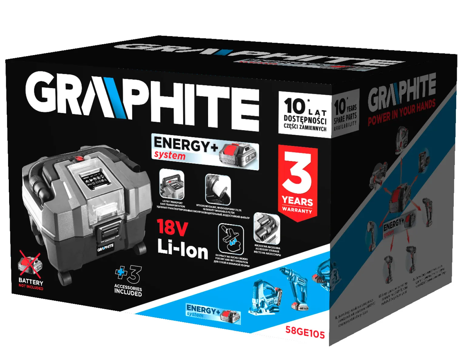 Odkurzacz warsztatowy Graphite Energy+ 58GE105
