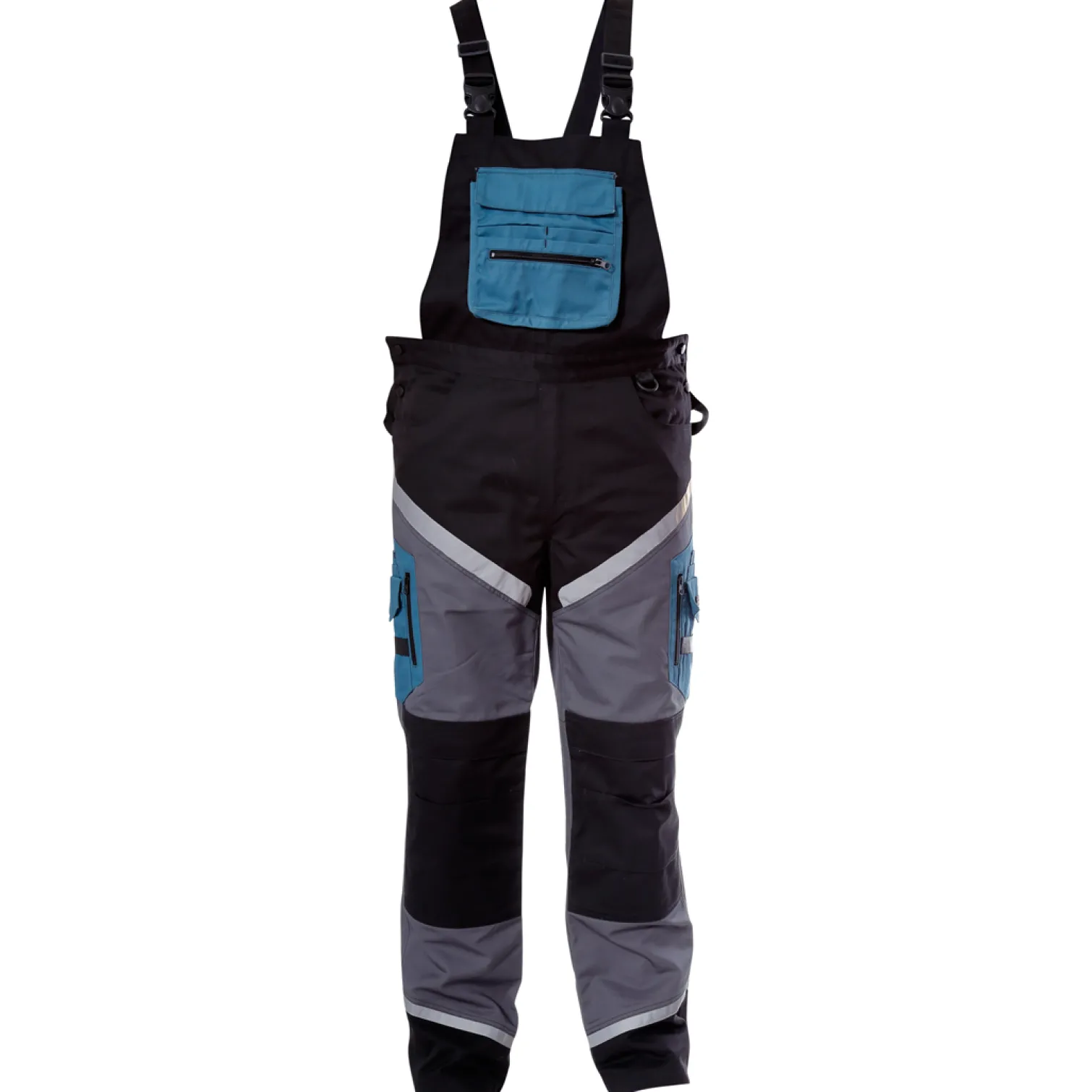 Ogrodniczki robocze czarno-szaro-turkusowe z odblaskami 3XL ce Lahti Pro L4060206