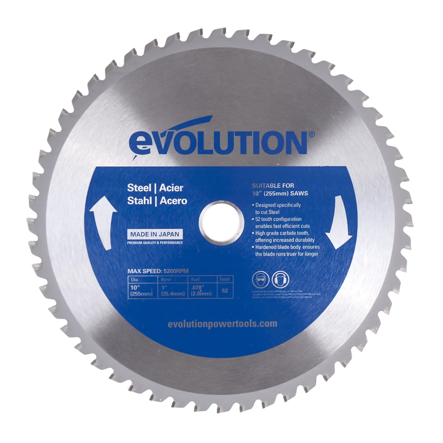 Piła widiowa TCT do cięcia stali 255x25,4mm Z52 Evolution EVO-255-52-S