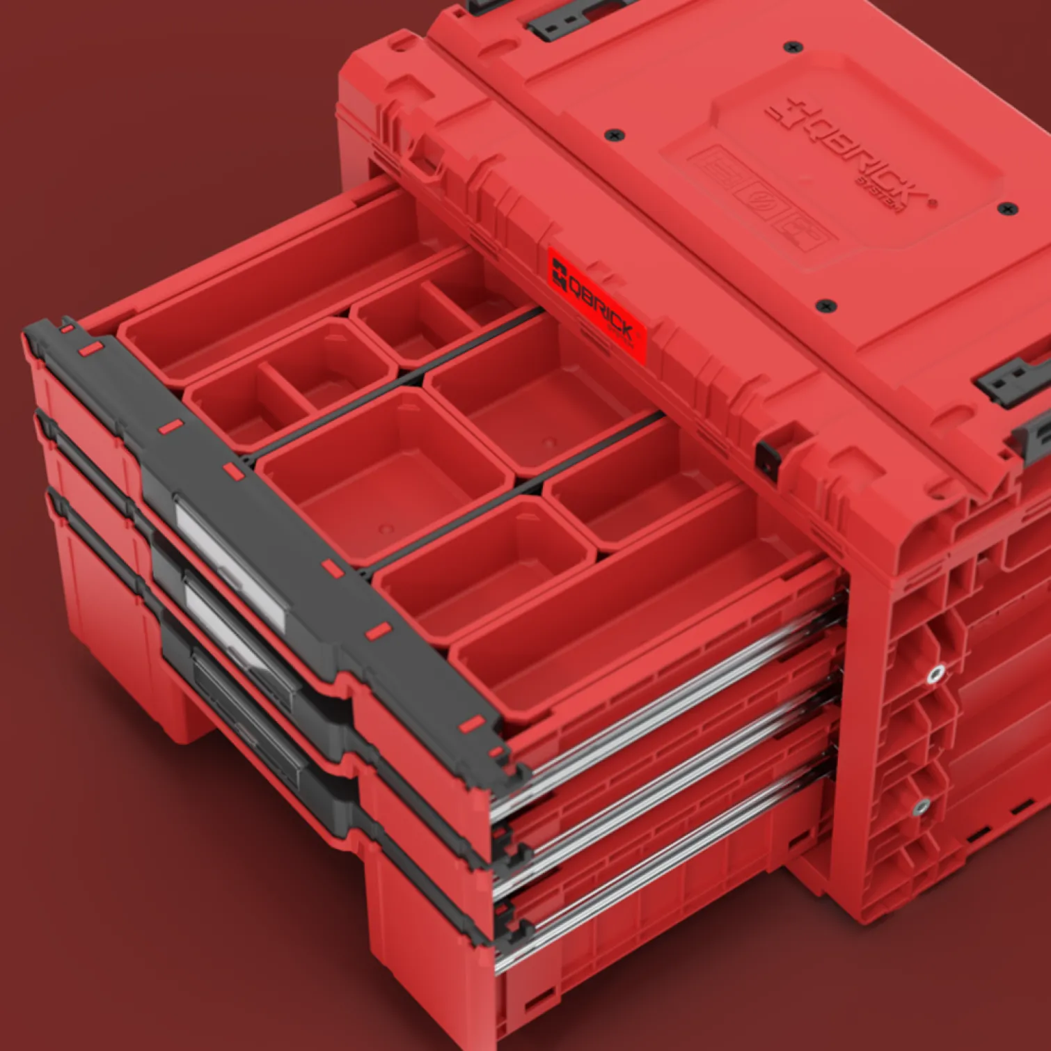 Skrzynka z szufladami Qbrick System PRIME DRAWER 3 TOOLBOX EXPERT RED Ultra HD Custom