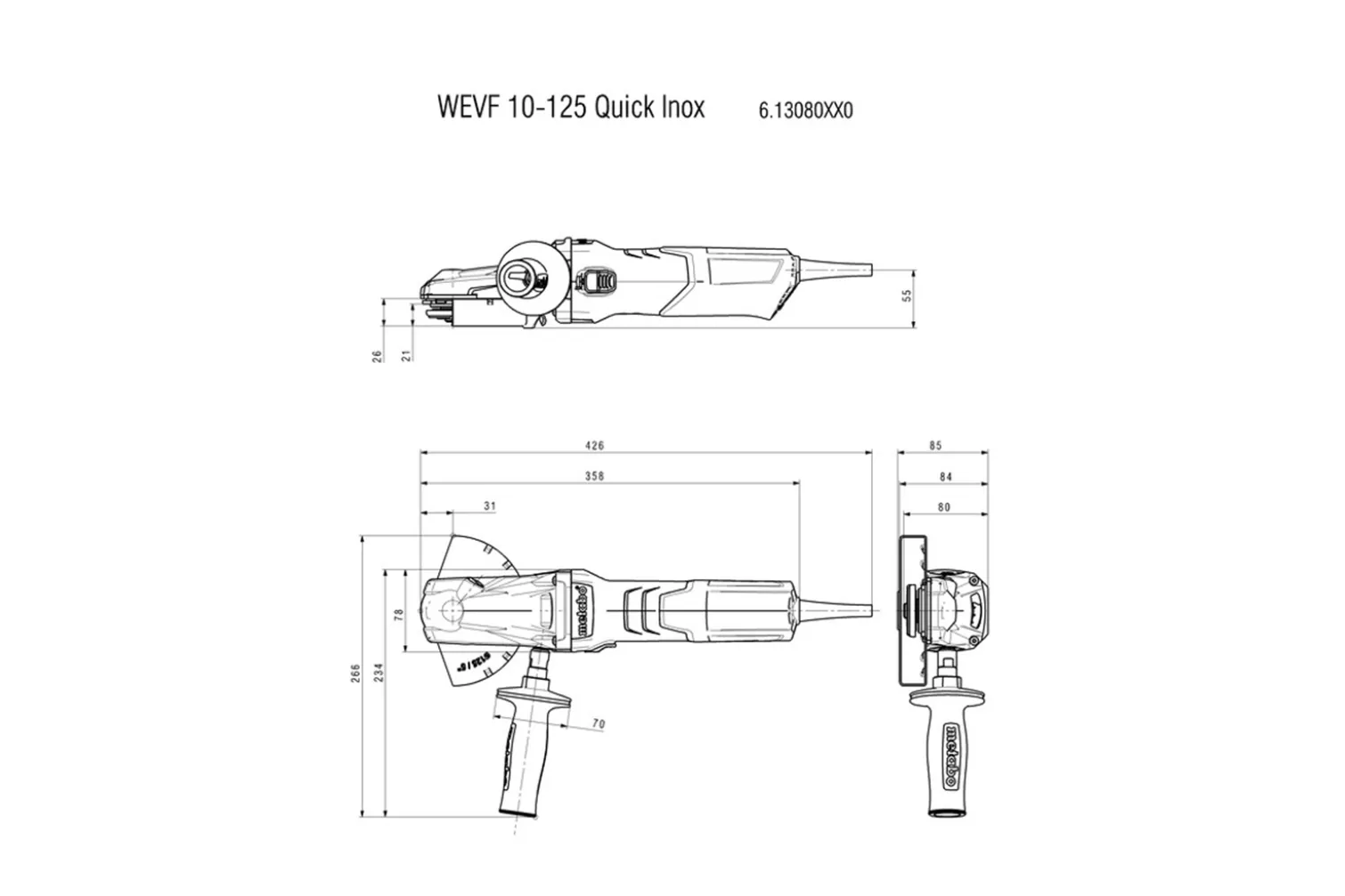 Szlifierka kątowa z płaską głowicą Metabo WEVF 10-125 Quick Inox