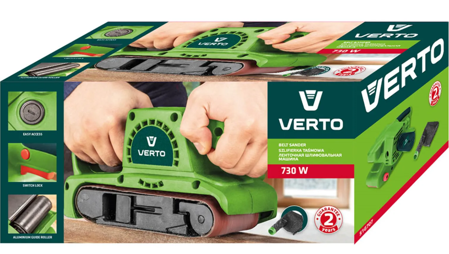 Szlifierka taśmowa 730W Verto 51G707