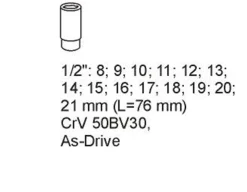 Wkładka do szuflady nasadki długie 1/2" 14 części Yato YT-5539