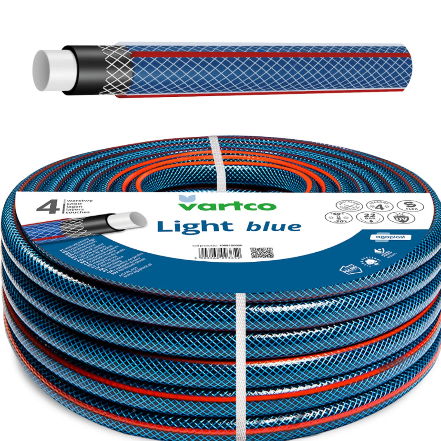 Wąż ogrodowy 1/2" 50 m 4-warstwowy Vartco LIGHT BLUE 1008120050