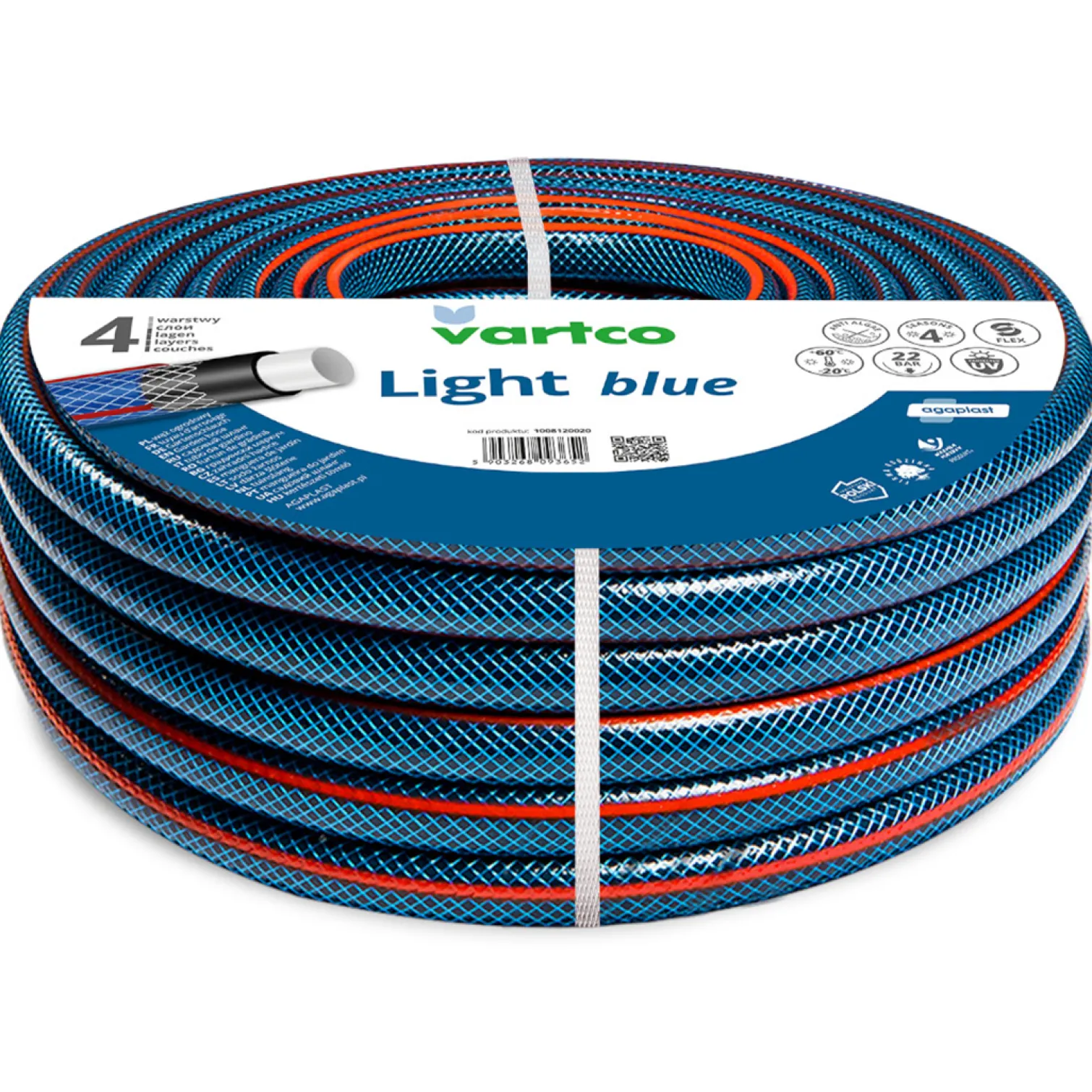 Wąż ogrodowy 1/2" 50 m 4-warstwowy Vartco LIGHT BLUE 1008120050