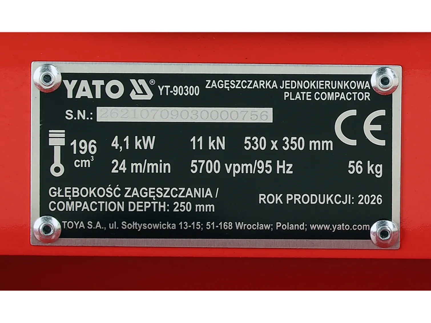 Zagęszczarka jednokierunkowa Yato YT-90300