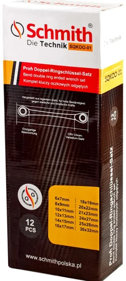 Zestaw kluczy oczkowych odgiętych 12szt. Schmith SQKOO-01