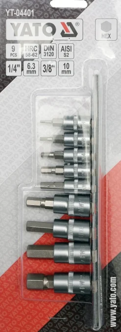 Zestaw kluczy trzpieniowych 1/4" 3/8" na szynie 9szt. Yato YT-04401