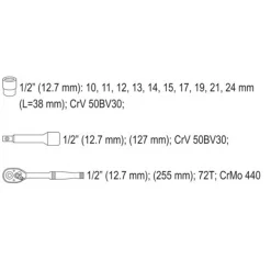Zestaw narzędziowy 1/2'' 12 części xs Yato YT-38671