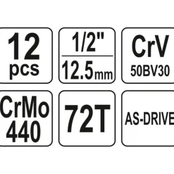 Zestaw narzędziowy 1/2'' 12 części xs Yato YT-38671