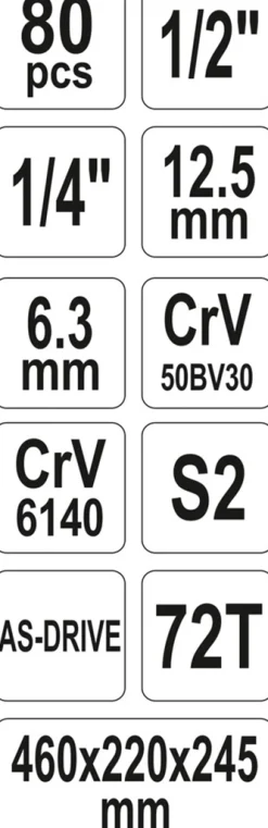 Zestaw narzędzi ręcznych w walizce, 80 elementów Yato YT-38951