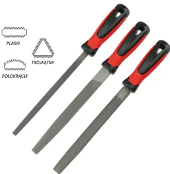 Zestaw pilników do metalu 200mm 3szt płaski, półokr, okrągły Dedra 06C006
