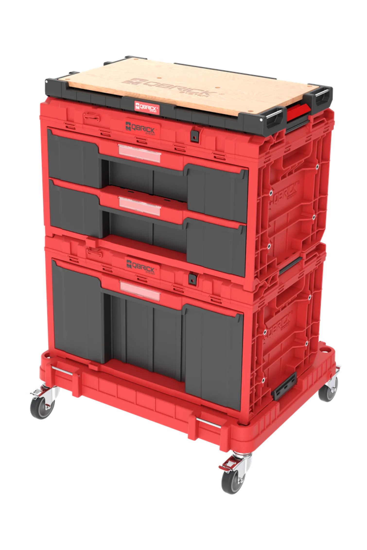 Zestaw szuflad na platformie kołowej Qbrick System ONE 2.0 WORKSHOP DRAWERS SET nr 7 RED Ultra HD Custom
