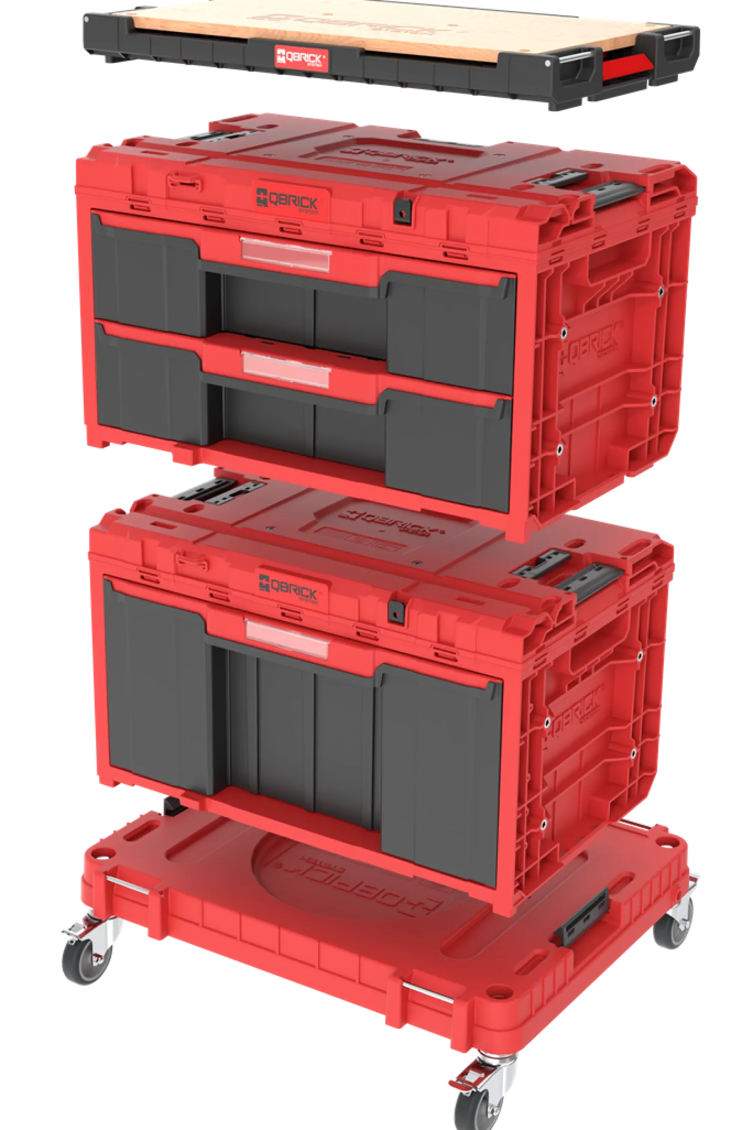 Zestaw szuflad na platformie kołowej Qbrick System ONE 2.0 WORKSHOP DRAWERS SET nr 7 RED Ultra HD Custom