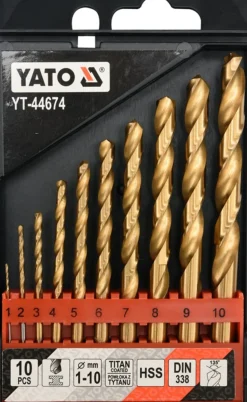 Zestaw wierteł do metalu 1-10mm HSS-TiN 10szt. Yato YT-44674